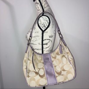 Coach Signature Stripe Convertible Hobo Handbag Light Khaki & Lavender